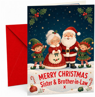 Sister & Brother-in-Law Christmas Card Santa & Mrs Claus Elves