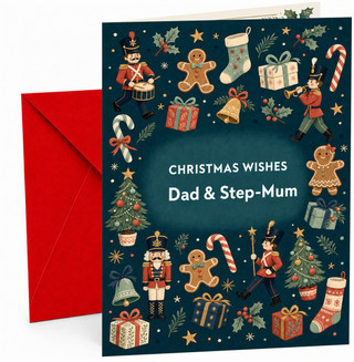 Dad & Step-Mum Christmas Card Nutcracker & Gingerbread
