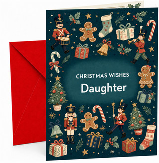 Daughter Christmas Card, Nutcracker and Gingerbread Cookies