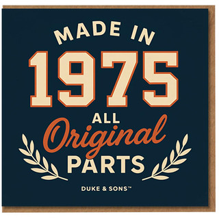 Made in 1975 Birthday Card - All Original Parts - Funny 50th Birthday Card for Him or Her - Retro Typography Laurel Wreath Design