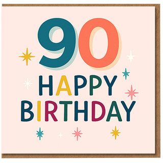 90th Birthday Card - Colourful Bold Typography with Starbursts - Happy Birthday 90 Design for Him, Her, Mum, Dad, Nan, Grandad, Friend - Milestone Age Greeting