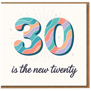 30th Birthday Card - 30 Is The New Twenty - Colourful Wavy Number Design, Fun Milestone Card for Him, Her or Friend