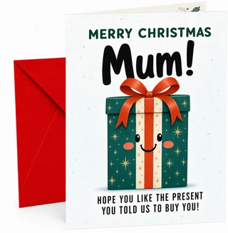 Mum Christmas Card Funny Smiling Present Gift Box