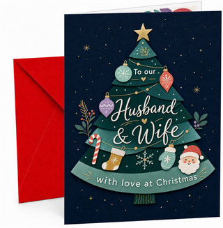 Husband & Wife Christmas Card, Tree with Baubles and Santa