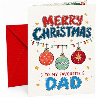 Dad Christmas Card, Baubles and Fairy Lights