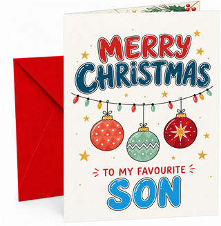Son Christmas Card, Baubles and Fairy Lights