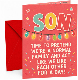 Son Christmas Card Funny Normal Family String Lights