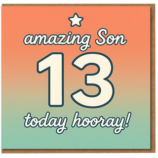 Amazing Son 13th Birthday Card - 13 Today Hooray - Teenager Milestone Card for Son, Bold Number Design