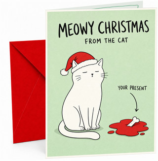 Christmas Card Meowy Christmas Cat in Santa Hat Funny