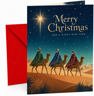 Christmas Card Three Wise Men on Camels Under Star