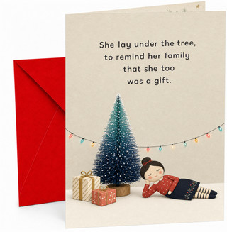 Sympathy Card with Girl Under Christmas Tree and Presents