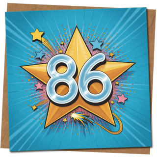 86th Birthday Card - Bold Starburst Design - 145mm x 145mm Square - Bright Colourful Celebration Card for Him Her Mum Dad Friend -, Includes Kraft Envelope