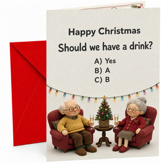 Christmas Card Funny Quiz Drink Elderly Couple & Tree