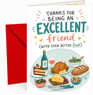 Thank You Card, Excellent Friend Food Table Illustration