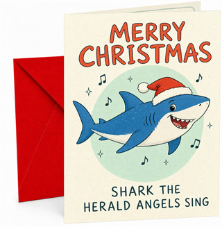 Christmas Card Funny Shark Santa Hat Shark the Herald Angels