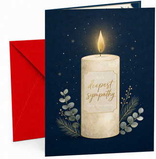 Christmas Sympathy Card, Candle and Foliage on Navy