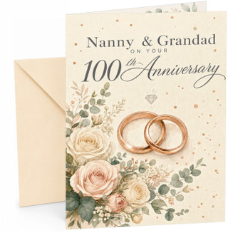 Nanny & Grandad 100th Anniversary Card Rose Gold Rings & Roses