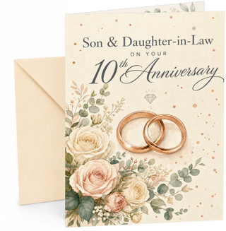 Son & Daughter-in-Law 10th Anniversary Card Rose Gold Rings