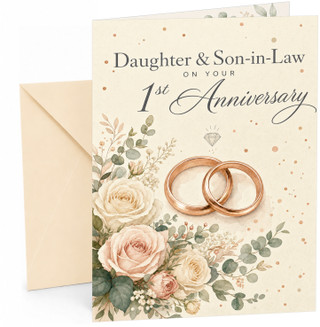 Daughter & Son-in-Law 1st Anniversary Card Roses & Rings