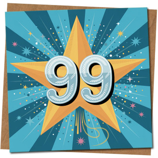 99th Birthday Card - Starburst Design - 145mm x 145mm - Bold Number 99 - Square Greeting, Includes Kraft Envelope