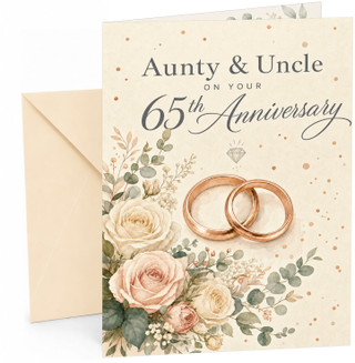 Aunty & Uncle 65th Anniversary Card Rose Gold Rings & Roses