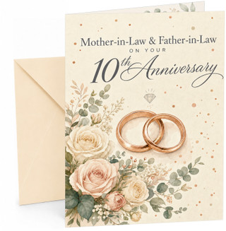 Mother-in-Law & Father-in-Law 10th Anniversary Card Rings Roses