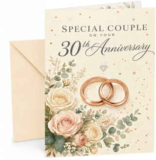 Special Couple 30th Anniversary Card Rose Gold Rings & Roses