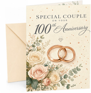 Special Couple 100th Anniversary Card Rose Gold Rings & Roses