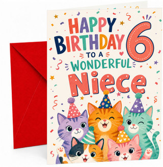 Niece 6th Birthday Card Party Cats and Confetti