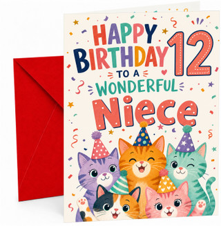 Niece 12th Birthday Card Party Cats in Hats and Confetti