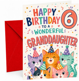 Granddaughter 6th Birthday Card Party Cats and Confetti