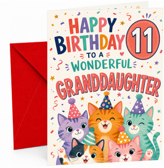 Granddaughter 11th Birthday Card Party Cats in Hats Confetti