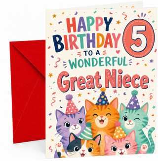 Great Niece 5th Birthday Card Party Cats and Confetti