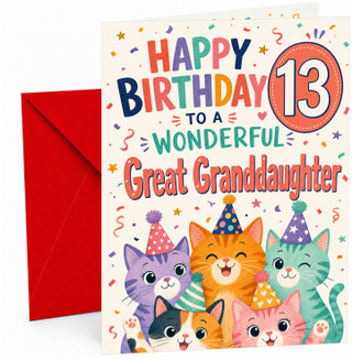 Great Granddaughter 13th Birthday Card Party Cats and Confetti