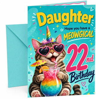 Daughter 22nd Birthday Card Meowgical Cat Unicorn Cocktail
