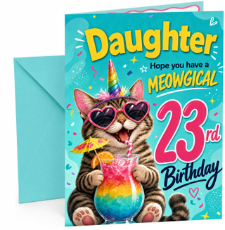Daughter 23rd Birthday Card Meowgical Cat Unicorn Cocktail