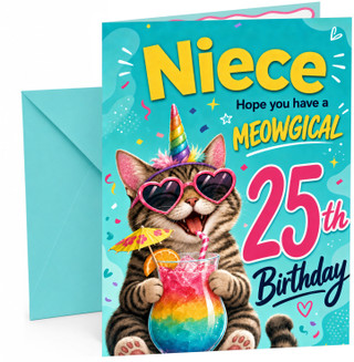 Niece 25th Birthday Card Meowgical Unicorn Cat Cocktail