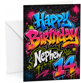 Nephew 14th Birthday Card Graffiti Street Art Paint Splatter