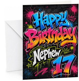 Nephew 17th Birthday Card Graffiti Street Art Paint Splats