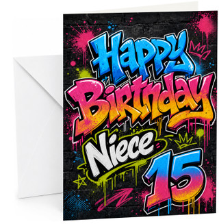 Niece 15th Birthday Card Graffiti Street Art Paint Splatter