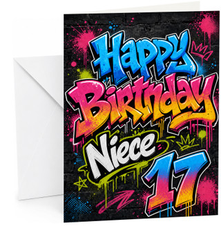 Niece 17th Birthday Card Graffiti Street Art Paint Splats
