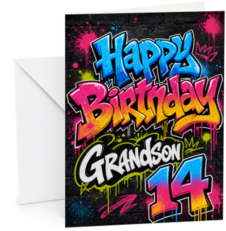 Grandson 14th Birthday Card Graffiti Street Art Typography