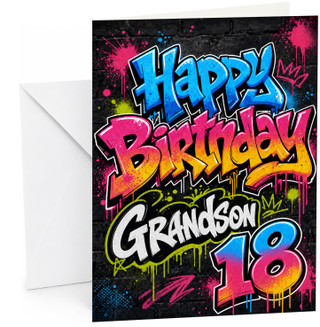 Grandson 18th Birthday Card Graffiti Street Art Paint Splats