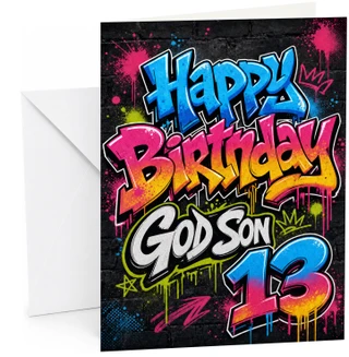 God Son 13th Birthday Card Graffiti Paint Splatter Brick Wall