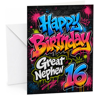 Great Nephew 16th Birthday Card Graffiti Paint Splats Brick