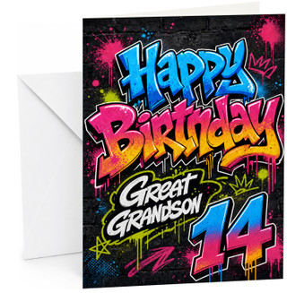 Great Grandson 14th Birthday Card Graffiti Street Art Splats