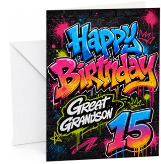 Great Grandson 15th Birthday Card Graffiti Paint Splatter