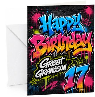 Great Grandson 17th Birthday Card Graffiti Brick Wall Splat