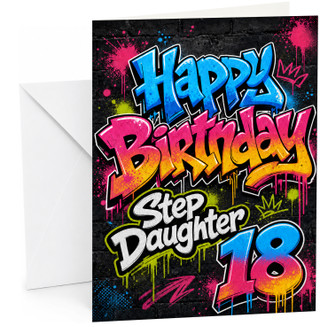 Step Daughter 18th Birthday Card Graffiti Paint Splats Brick
