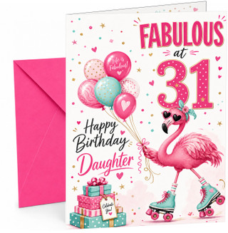 Daughter 31st Birthday Card Fabulous Flamingo on Roller Skates